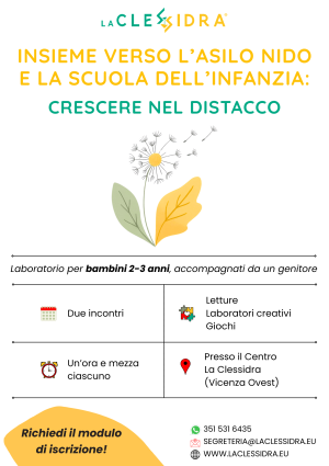 Laboratorio, online o in presenza, dedicato ai genitori con figli da 0 a 3 anni: uno spazio protetto dove dare voce a emozioni, dubbi e domande che nascono nel momento unico del passaggio verso il nido o la materna. Per non sentirsi soli in questa fase delicata, ma accompagnati nella scoperta di gesti, parole e strategie concrete per rendere il distacco un momento più sereno. Sarà un’occasione per confrontarsi e portare a casa piccoli spunti e pensieri preziosi da custodire nel tempo.