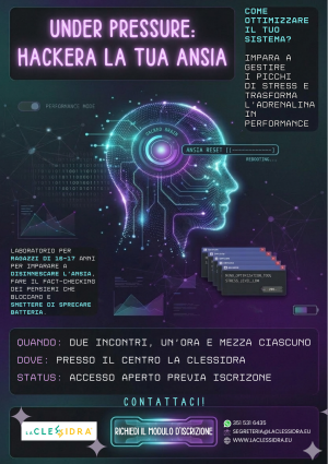 L'obiettivo è accompagnare i ragazzi verso una maggiore conoscenza degli stati d'ansia e una maggiore consapevolezza del perché si vivono. Inoltre sperimenteranno tecniche per disinnescare l'ansia e gestire i comportamenti ad essa collegati.